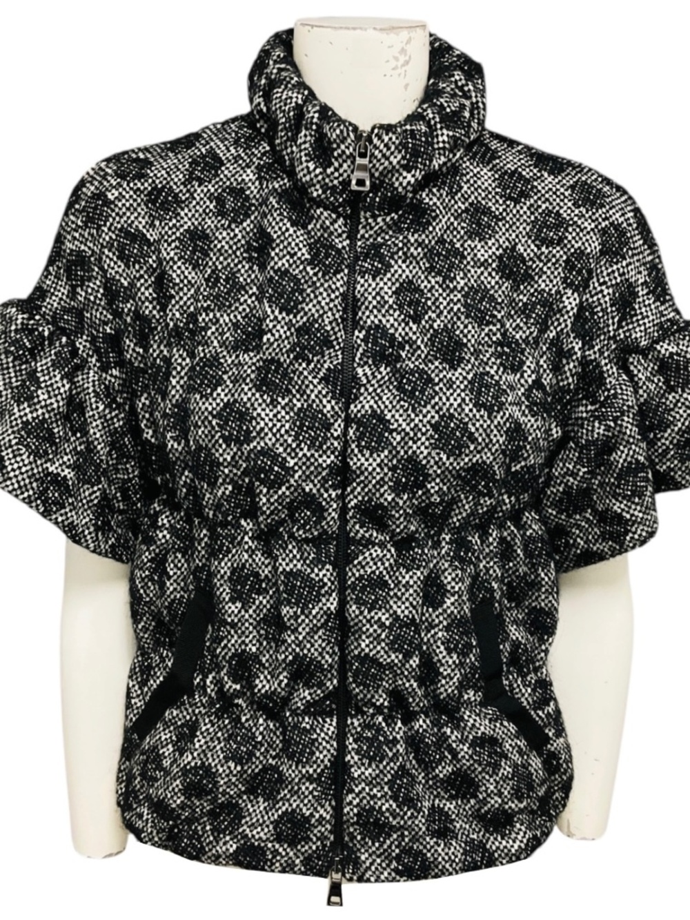 Moschino Cheap and Chic Black / White Short Sleeved Zip Front Tweed Jacket